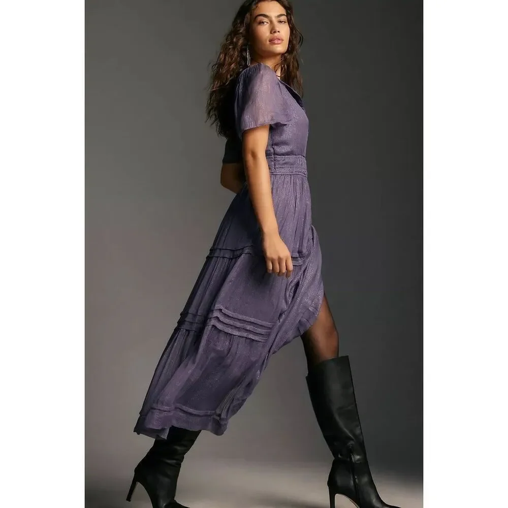 Anthropologie The Somerset Maxi Dress Lurex Edition Metallic Marin Navy S NEW - Picture 5 of 8